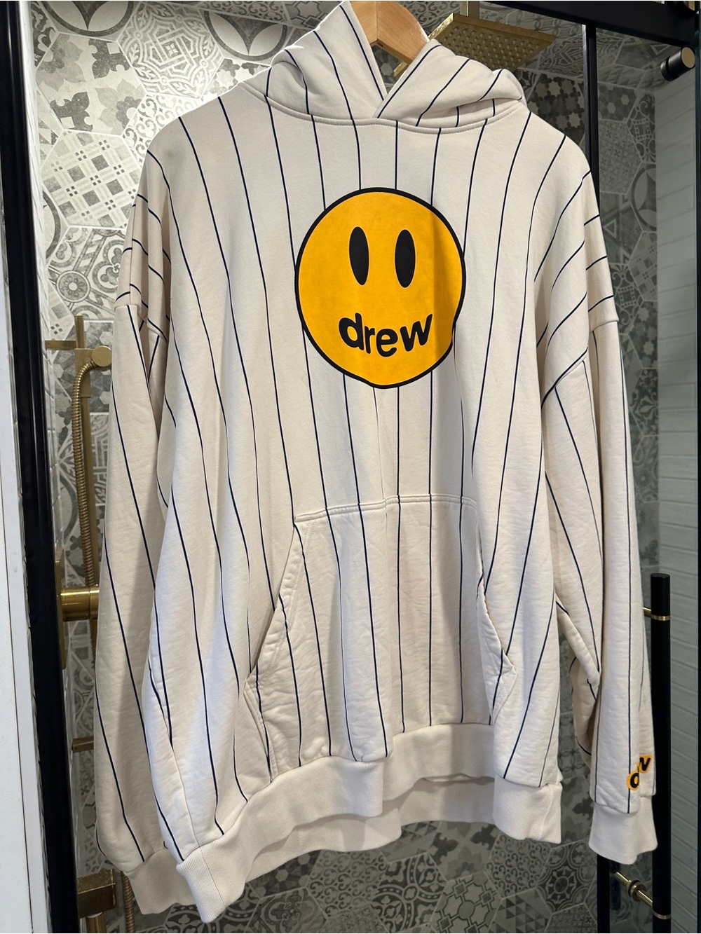 DREW Cream Pinstripe Hoodie